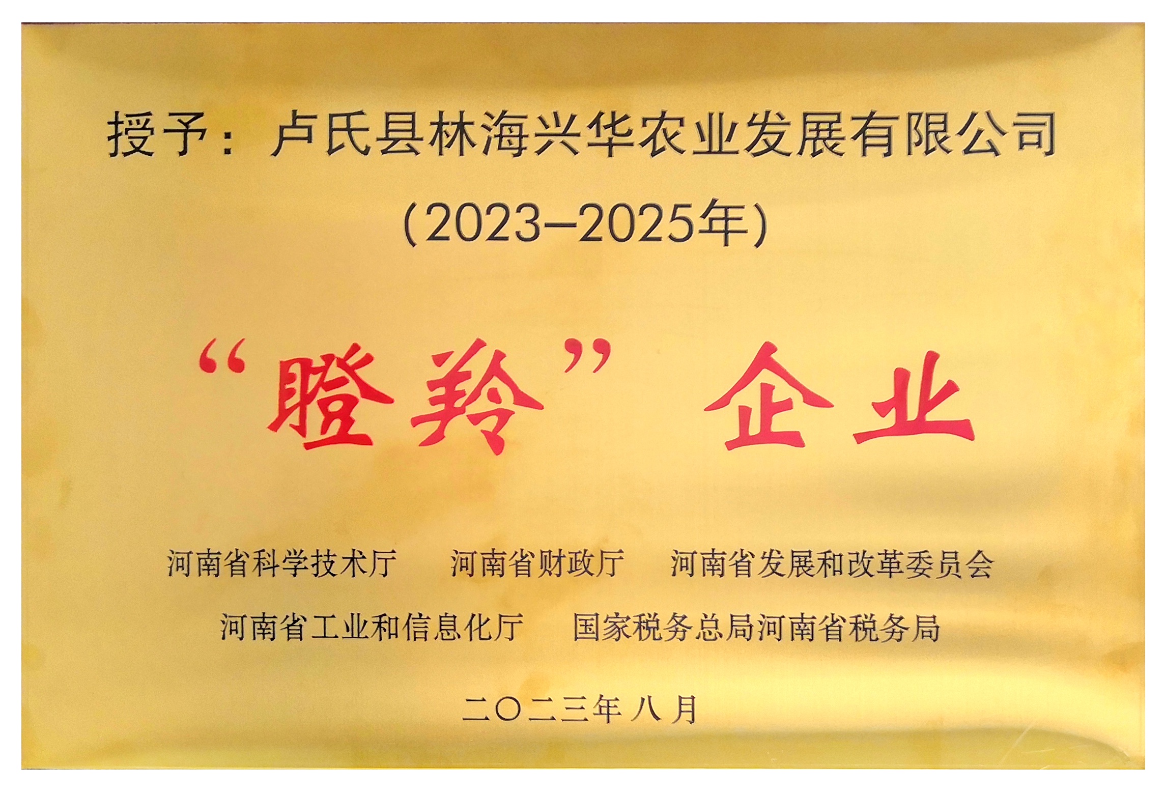 恭賀盧氏縣林海興華農業發展有限公司榮獲“瞪羚”企業